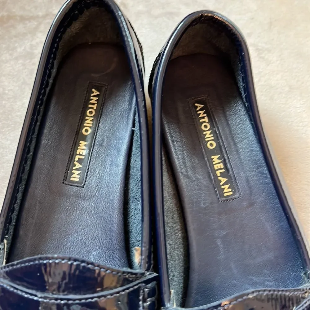 *Antonio Melani* Navy Blue Patent Classic Loafers Sz 8.5N
